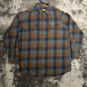RedHead Flannel Shirt Mens XLT Blue Brown Plaid Long Sleeve Button Up Tall